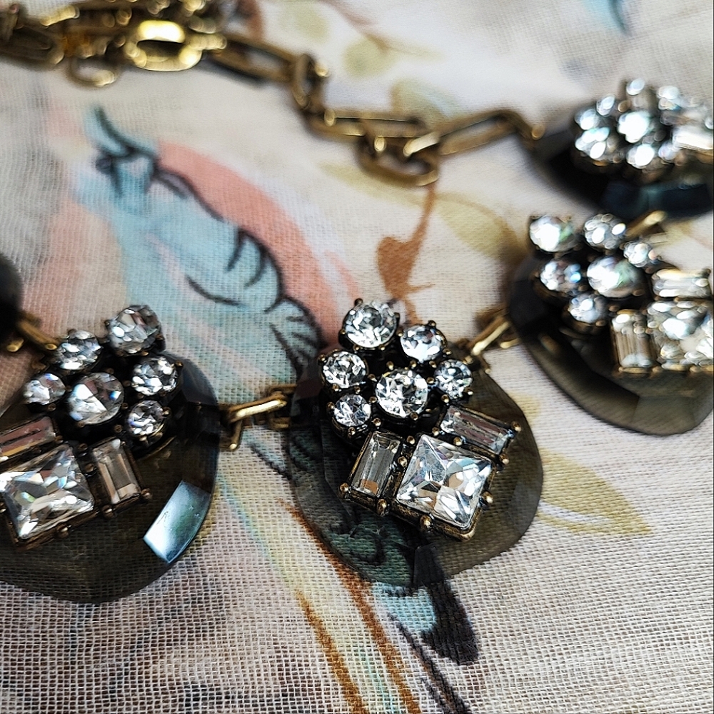 Transparent Acrylic Smoke Clear Rhinestone Oxidized Brass Statement Necklace - Picture 5 of 13